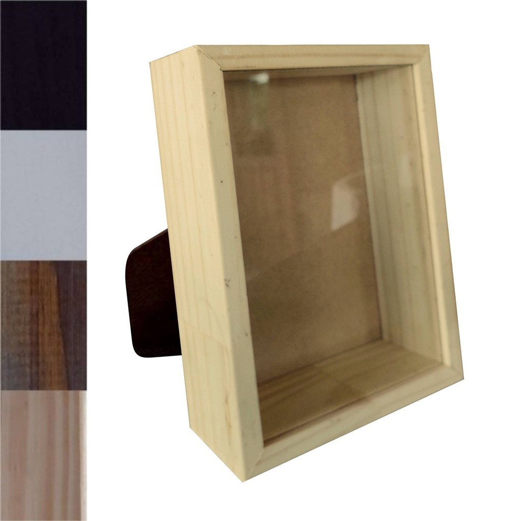 Moldura Caixa Alta com Vidro para Quadros Quilling e Scrapbook Mais Fundo em Mdf com Suporte - 1,5x6,5