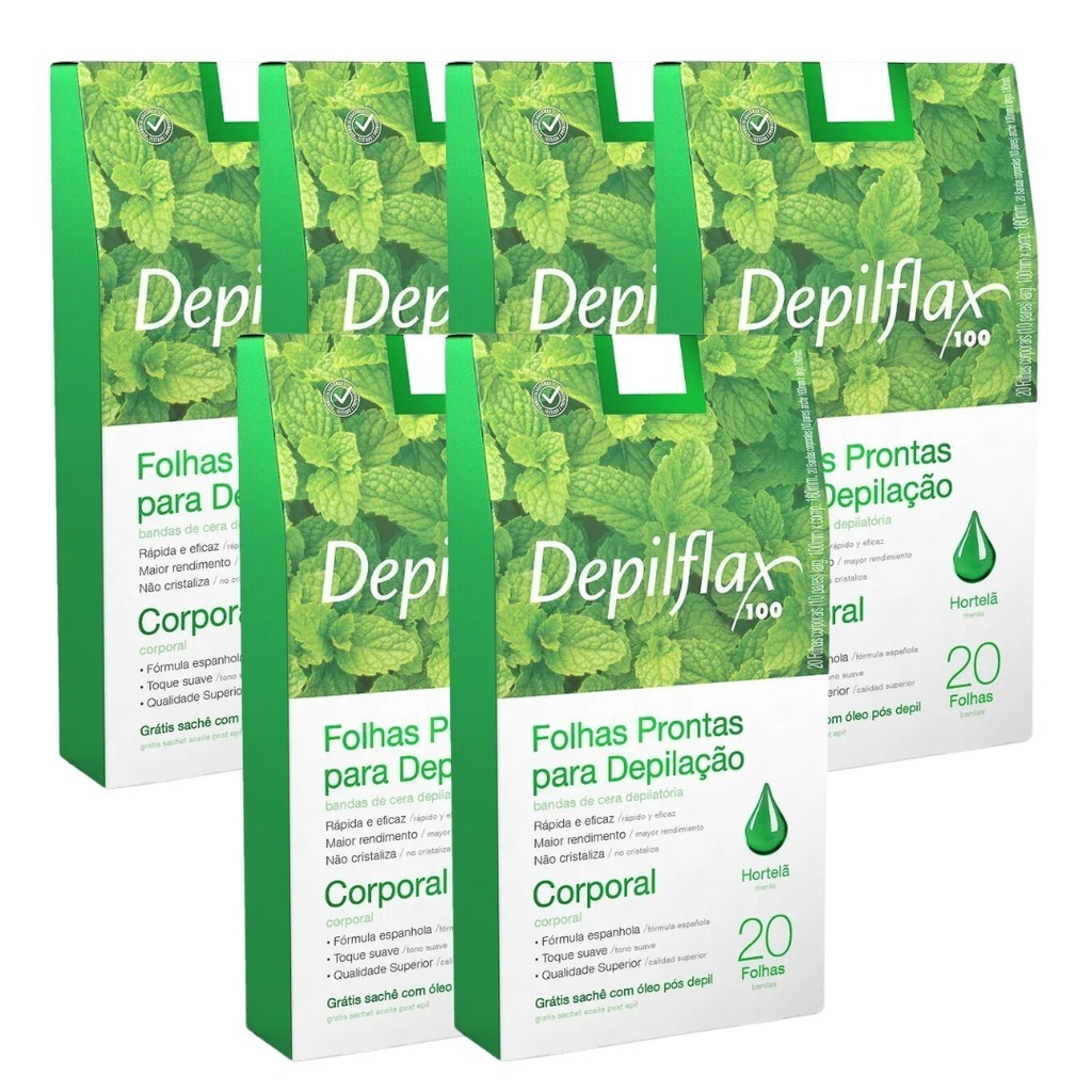 Kit 6 Caixas Folhas Prontas Cera Depilatória Depilação Corporal Depilflax Hortelã
