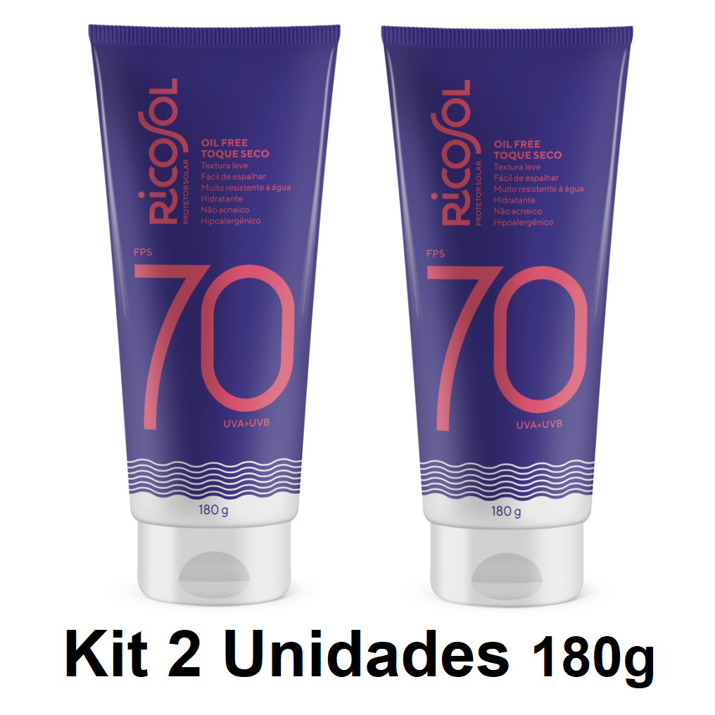 Kit 2 Protetor Solar Corporal Ricosol FPS 70 Toque Seco -180g em Oferta na Shopee