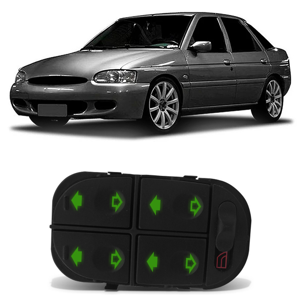 Botão do Vidro Elétrico Escort Zetec Hatch Perua SW 1997 a 2002 Quadruplo com Trava
