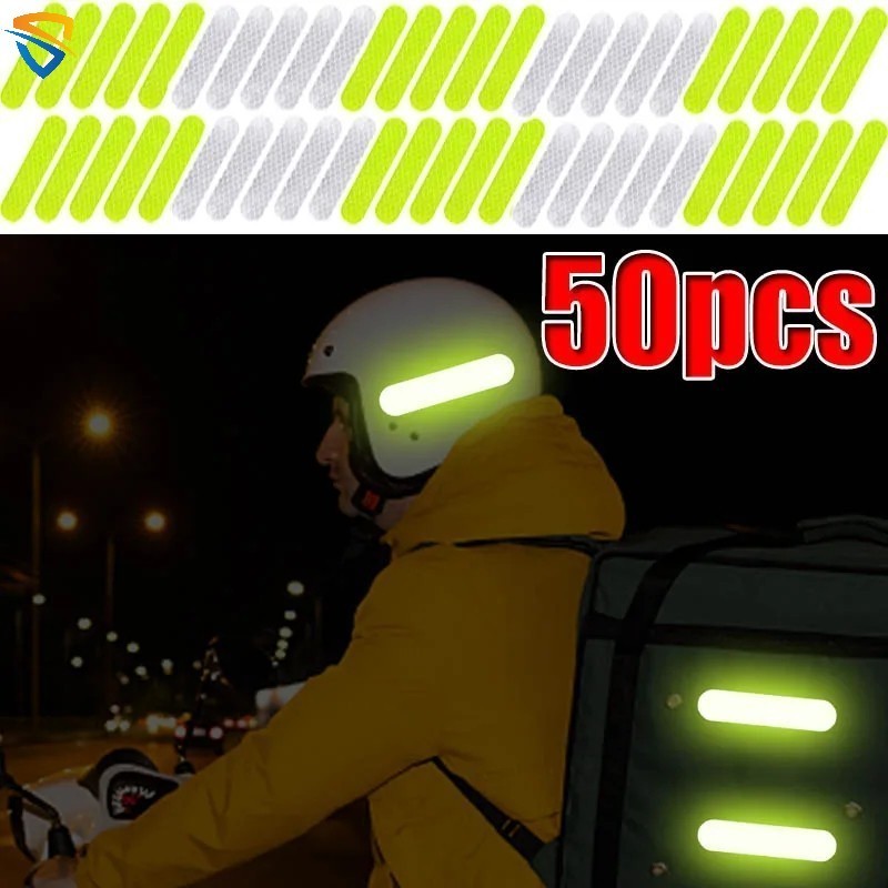 50Pcs Adesivos Refletivos Para Capacete De Motocicleta De Segurança Fitas Refletivas De Alta Visibilidade Retro Refletor Sinais De Aviso Auto Acessórios