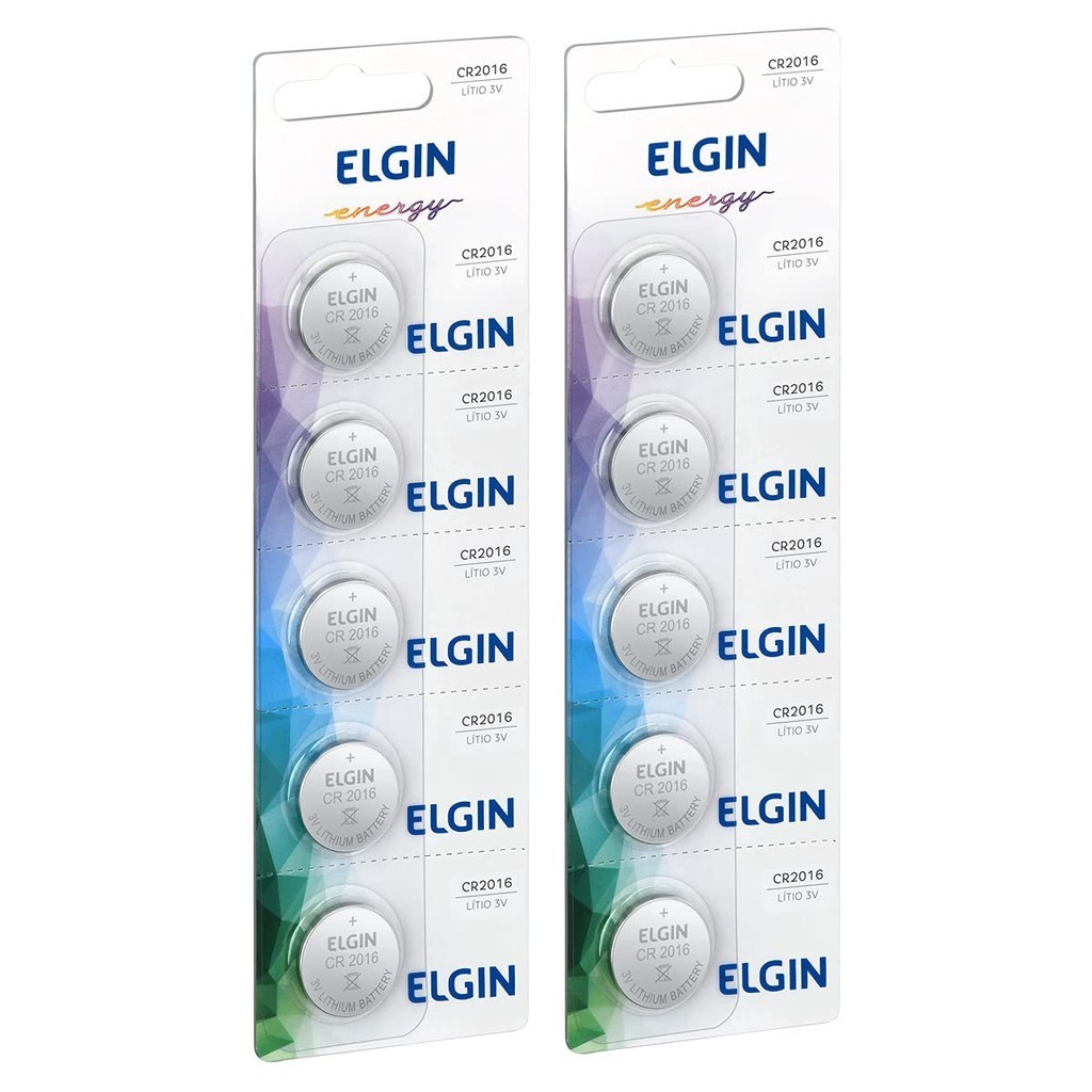 10 Baterias Pilhas Elgin CR2016 2 Cartelas C/ 5 Unidades