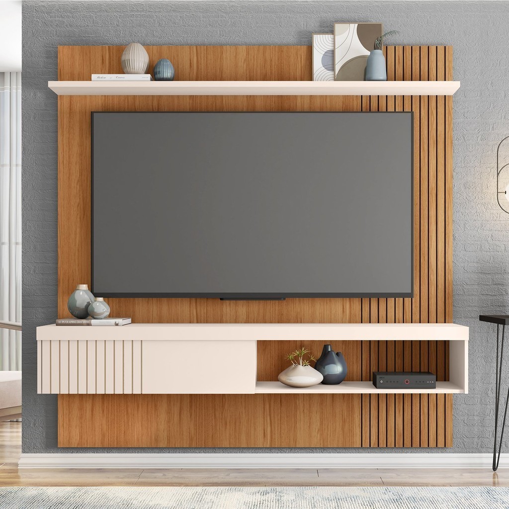 Painel para TV até 65 Polegadas com Ripado Moon Freijó/Off White em Oferta na Shopee