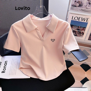 Lovito Camiseta feminina casual com bordado liso LNE51076