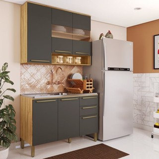 Cozinha Modulada Compacta 2 Peças 6 Portas 2 Gavetas sem Tampo com Vidro Reflecta 100% Mdf...
