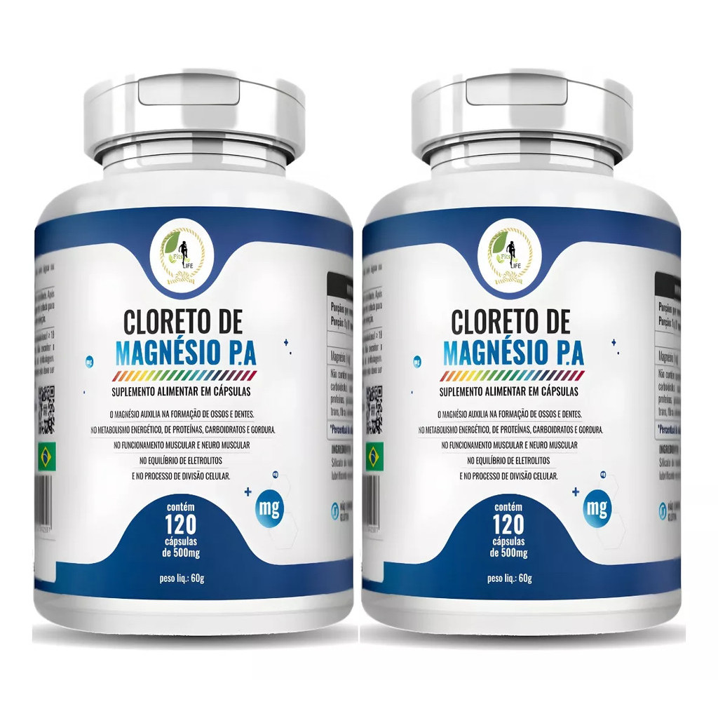 Kit C/ 2 Cloreto de Magnésio PA 500mg 240 Cápsulas Imunidade Fits Life