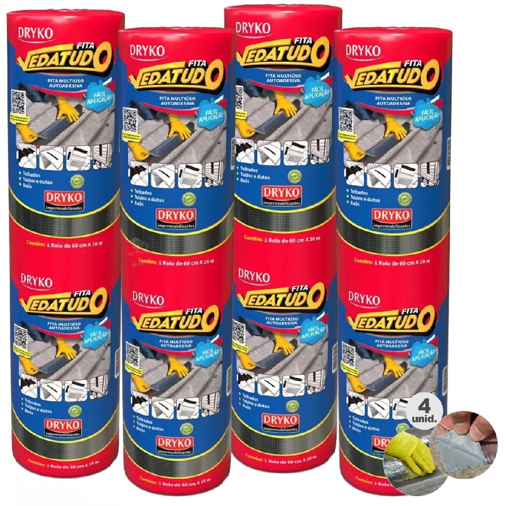 kit 4 Manta asfaltica adesiva alumin. Imper. Para Telhados, lajes, chapas, reparo rapido 60cm X 10m