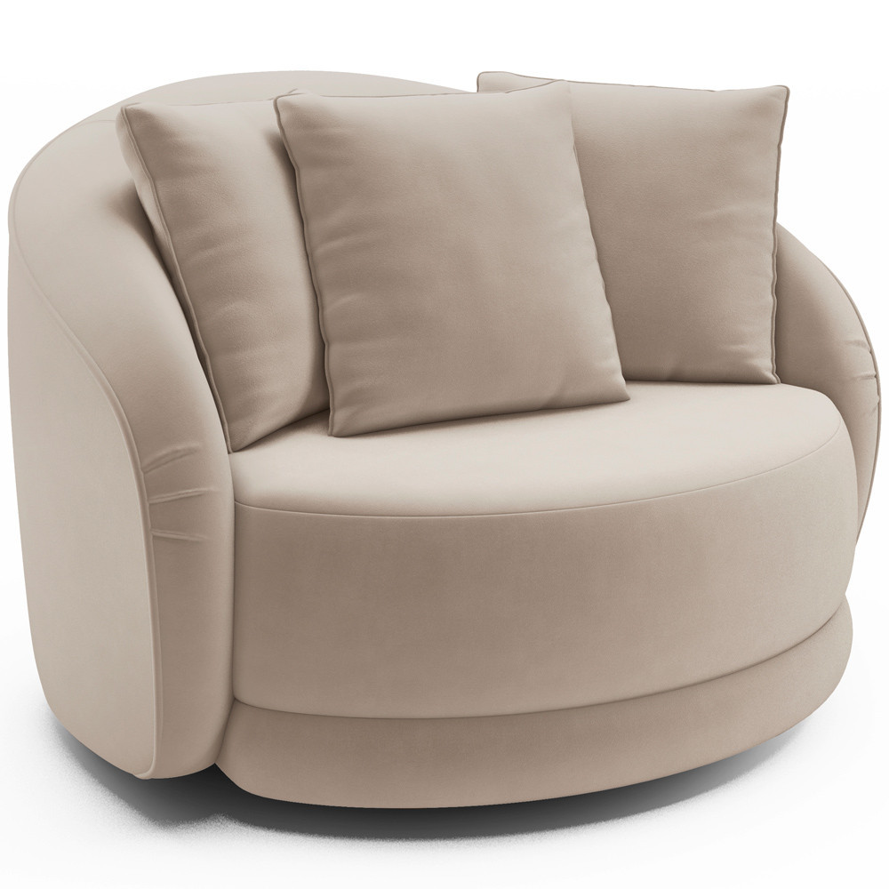 Poltrona Decorativa Para Sala de Estar Base Giratória Witta M03 Veludo Bege - Lyam Decor