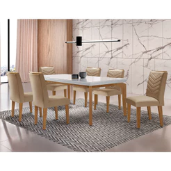 Conjunto Sala de Jantar Mesa Liz 180 cm com Vidro e 6 Cadeiras Liz