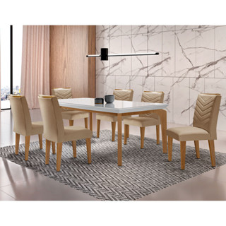 Conjunto Sala de Jantar Mesa Liz 180 cm com Vidro e 6 Cadeiras Liz em Oferta na Shopee