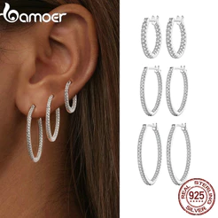 Brincos Bamoer 925 Sterling Sliver Hoop Jóias Brilhantes Para Mulheres