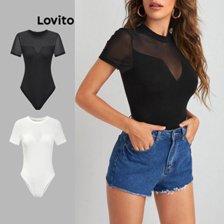 Lovito Casual Body Feminino Liso com Costura L71ED288 (Preto)