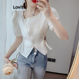 Lovito Blusa Elegante Lisa Assimétrica Com Botão Frontal Dividido Para Mulheres LNA48122