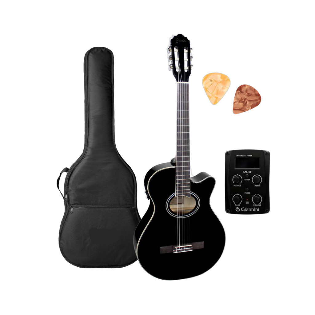 Violão Eletrico Nylon Preto Giannini GNF-1D CEQ BK  + Capa Almofadada