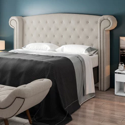 Cabeceira Cama Box Queen com Tachas 160 cm Sofia P05 Linho Creme - Lyam Decor
