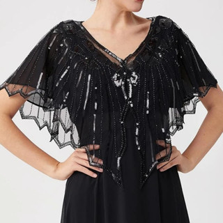 1920s Retro Beaded Sequin Flapper Shawl Loose Decoração Exterior Roupa Short Cape Evening Party Ladies Cloak PST02 # em Oferta na Shopee