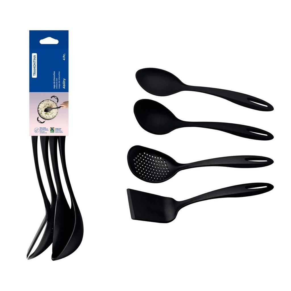 Jogo de Utensílios Ability em Nylon Resistente até 180 °C Preto 4 Peças Preto Tramontina - 25199001