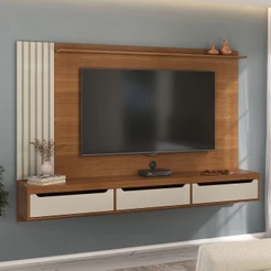 Painel para TV Até 75 Polegadas Luxo 3 Gavetas Cinamomo/Off White - Pnr Móveis