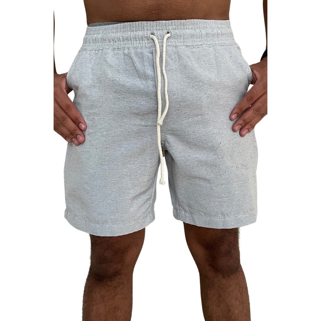 Bermuda Masculina Sarja em Linho Lisa Cinza com Elástico