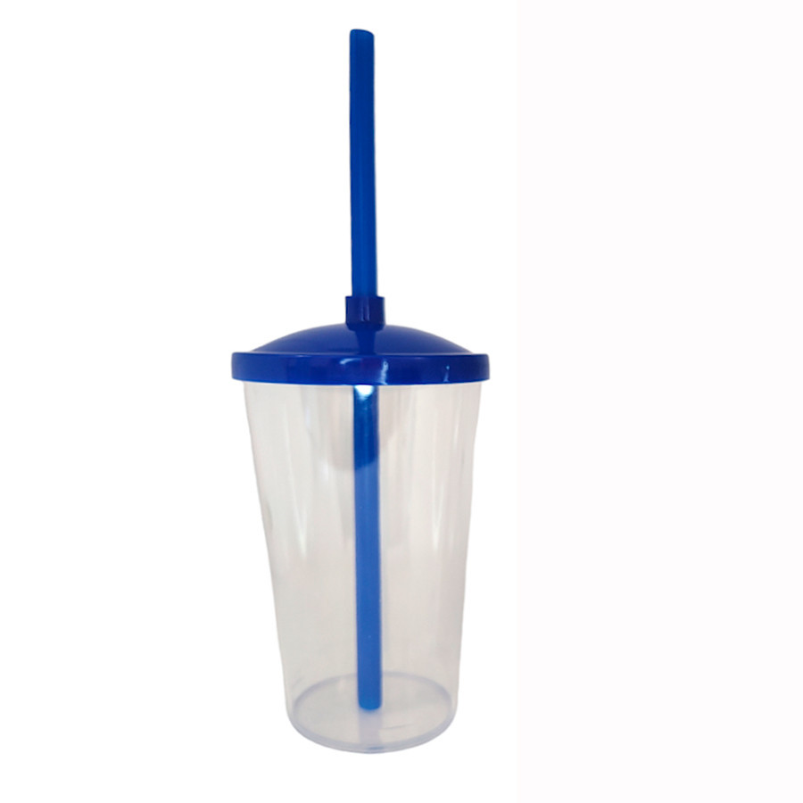 Copo de Plástico com Tampa e Canudo 300ml - Azul Royal - 1 unidade - Rizzo