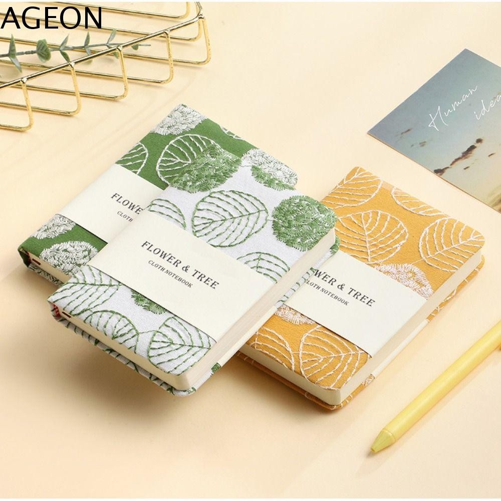 AGEON Leaf Hand Ledger , Capa De Tecido Com Estilo Caderno Bordado , A6 Morandi Escritório De Bolso Compacto Multiuso