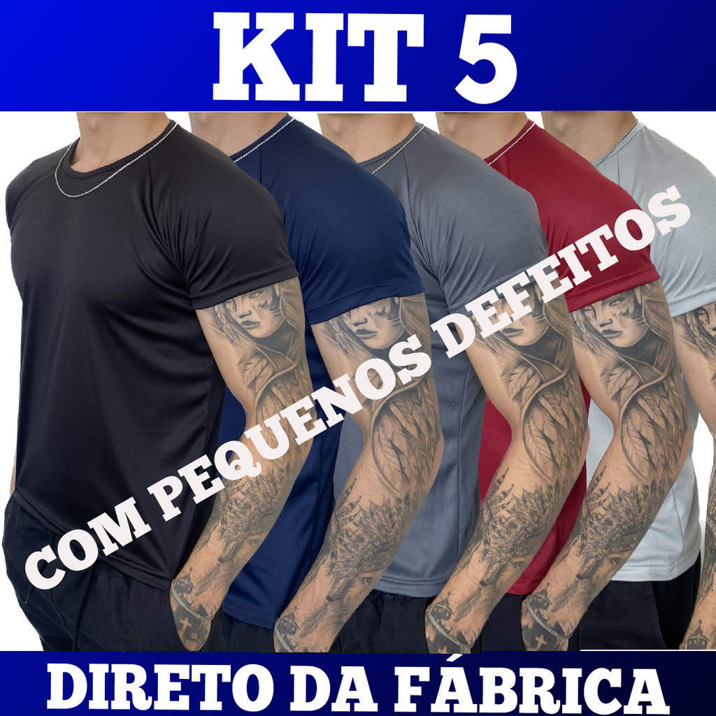 KIT 5 Camiseta Com Pequenos Defeitos - Uso Casual Treino Academia Esportes Exercícios Corr...