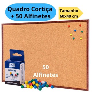Quadro De Aviso Cortiça 60x40cm Moldura Madeira + 50 Alfinetes Mural Fotos Lembretes em Oferta na Shopee