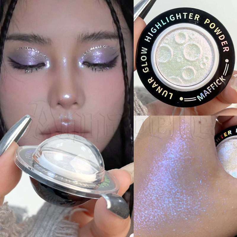 Maffickk Pó Destacador Lunar-Sombra De Contorno Facial Planetário-Blusher De Bochechas Brilhante Corporal-Planeta Cósmico-Paleta