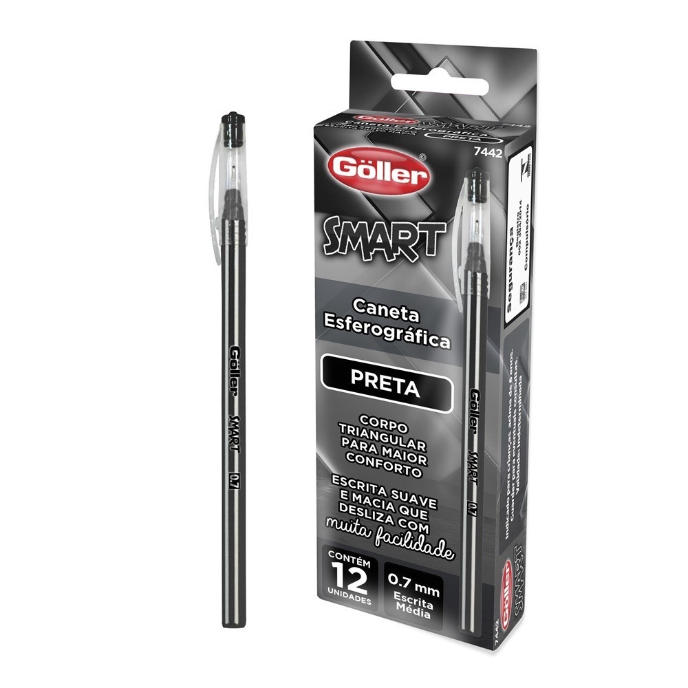 Caneta Esferográfica Preta Smart 0.7mm Com 12 Unidades Göller