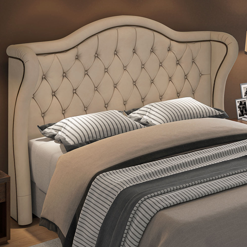 Cabeceira Cama Box Queen 160 cm P05 Lisboa Veludo Bege - Lyam Decor em Oferta na Shopee