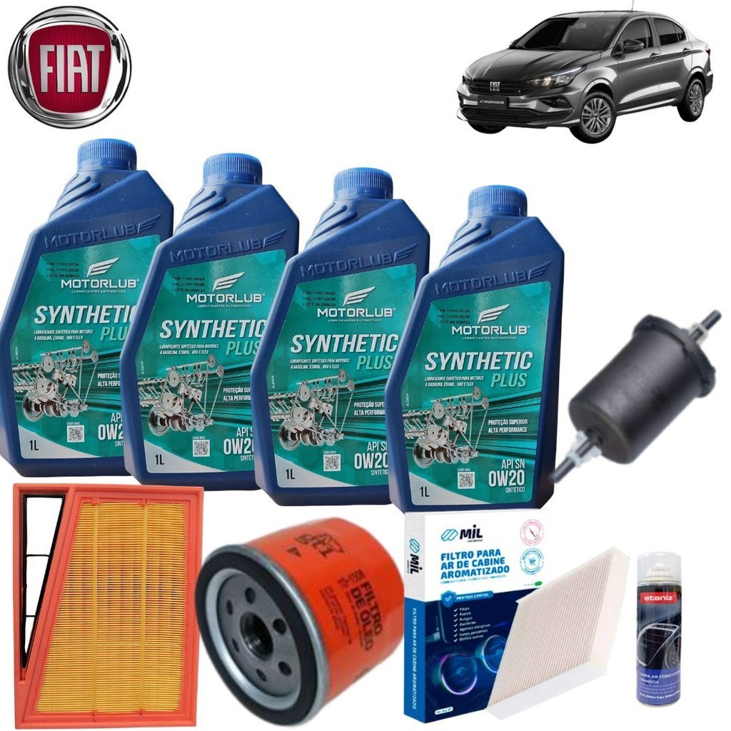 KIT TROCA DE ÓLEO FIAT CRONOS 1.3 0W20 + FILTROS E GRANADA LIMPA AR CONDICIONADO