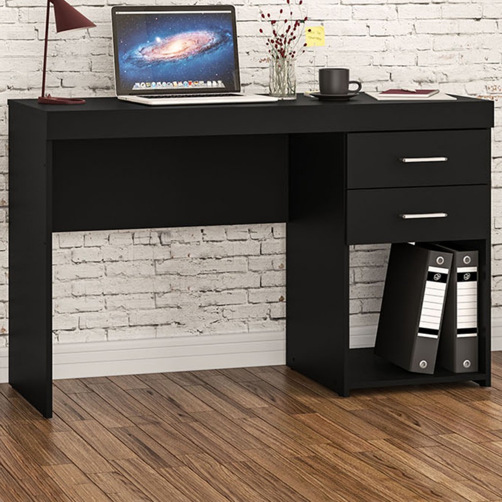 Mesa para Computador Malta 2 Gavetas Preto - Politorno em Oferta na Shopee