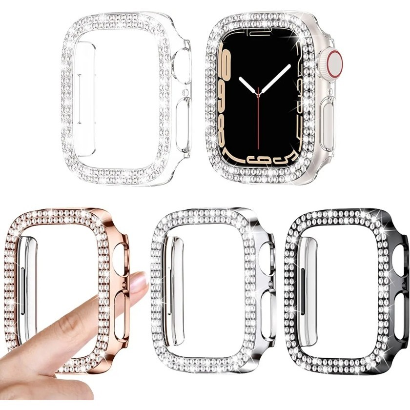 Capa Protetora Diamantada Para Apple Watch 40mm 42mm 41mm 44mm 38mm 45mm 49mm Ultra iWatch 10 11 46mm Case Com Diamantes