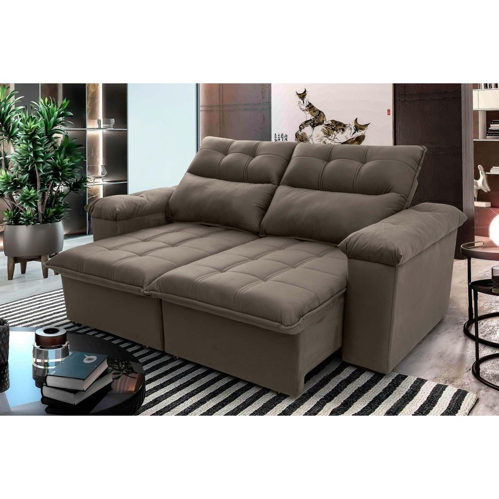 Sofá Retrátil Reclinável Verona 2,00m Suede Velut Tabaco  Molas no Assento - King House - Home & Living