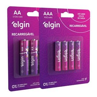4 Pilhas Aa 2700mah E 4 Aaa Palito 900mah Recarregável Elgin em Oferta na Shopee