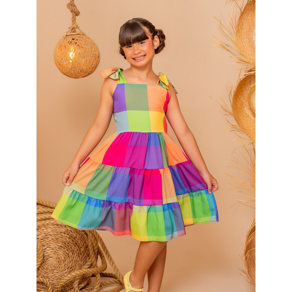 Vestido Bela Cores Quadriculado Infantil Juvenil Roupa Menina 4, 6, 8, 10, 12, 14, 16 Festa Junina