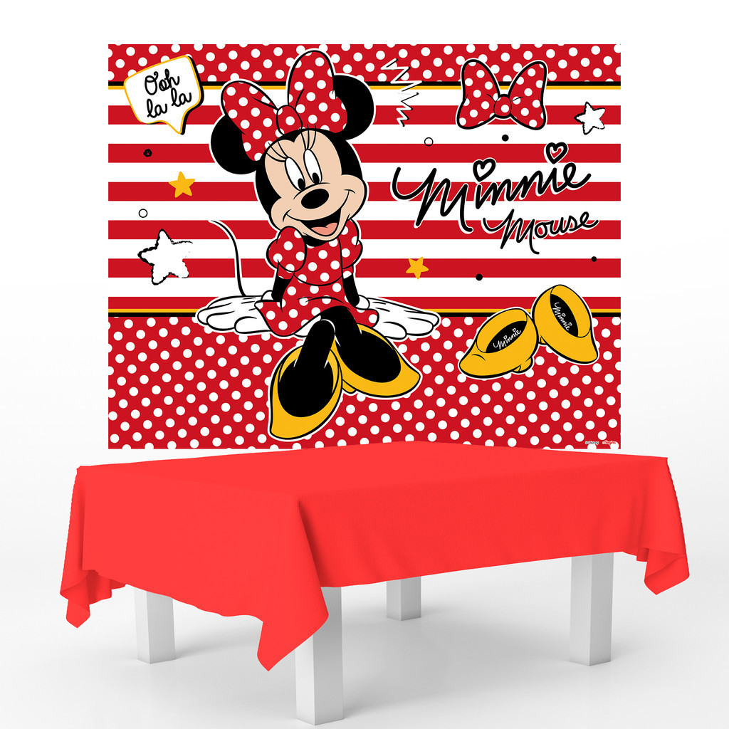 Kit festa Minnie Decoração Aniv Toalha Vermelha + Painel TNT 1,40m em Oferta na Shopee