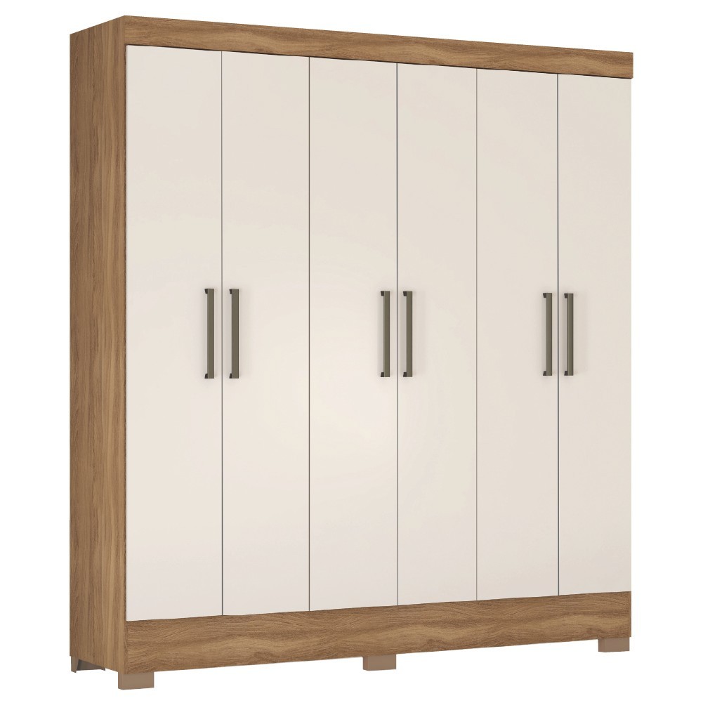 Guarda Roupas Casal 6 Portas 2 Gavetas Amêndoa/Off White Verso Demóbile - Home & Living