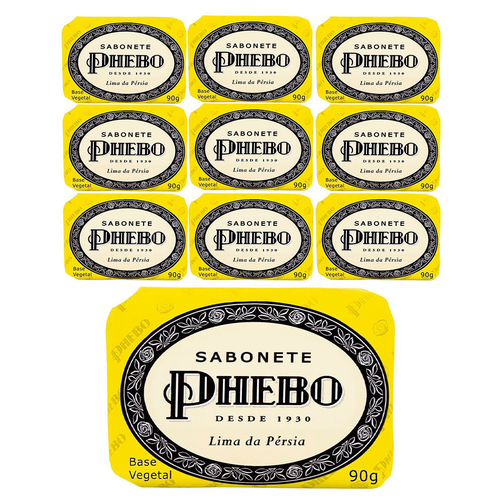 Kit 10 Sabonete em Barra Lima da Pérsia Glicerina Óleo de Palma Phebo 90g