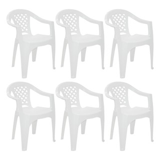 Conjunto com 06 Cadeiras Plásticas Iguape com Braços Branca Tramontina - 92221/010 em Oferta na Shopee