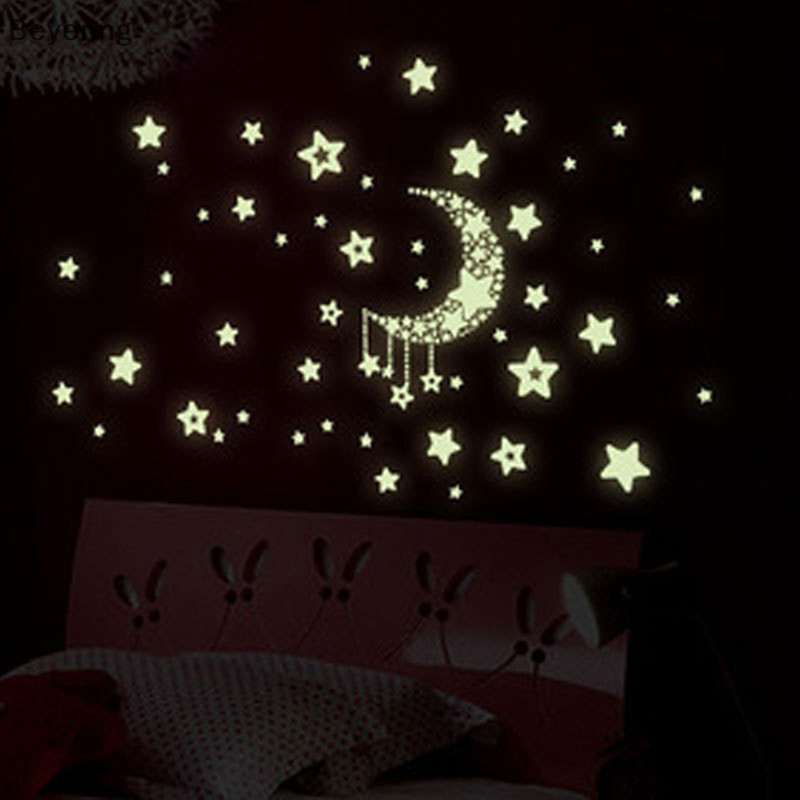 Beyenng Estrela Da Lua Brilha Na Parede Do Teto Luminoso Escuro ers kids bedroom Decalque BR