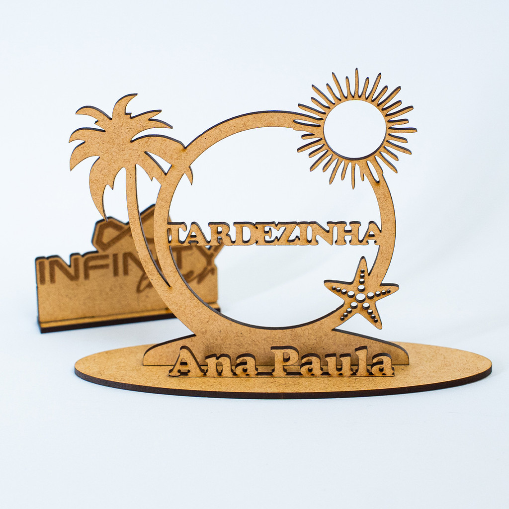 20 Centro De Mesa Praia Tardezinha Mdf Com Nome Festa 12 Cm
