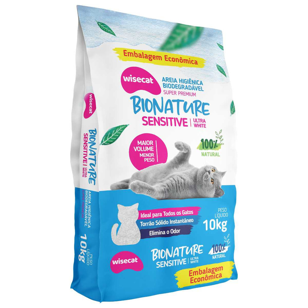 Areia Higiênica Biodegradável Para Gatos Bionature Sensitive 10kg em Oferta na Shopee