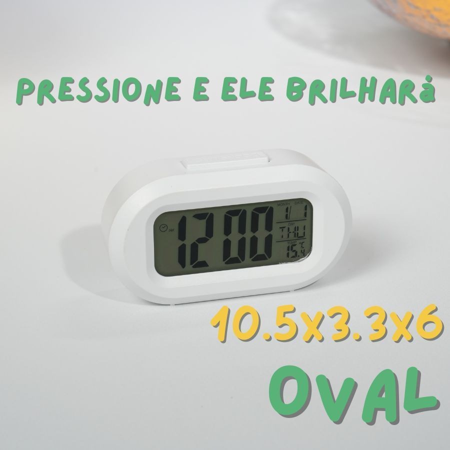 Relógio Digital Despertador Mesa Cabeceira 10.5x3.3x6 Branco Alarme LED Data Temperatura Calendário
