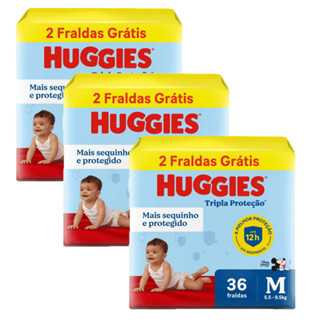 Kit 3 Fraldas Huggies Tripla Proteção Meguinha M - 108 Tiras