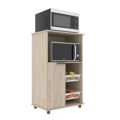 Balcão Fruteira com Espaço para Forno e Microondas 1 Porta 2 Cestos 60cm Dourado - J Carvalho