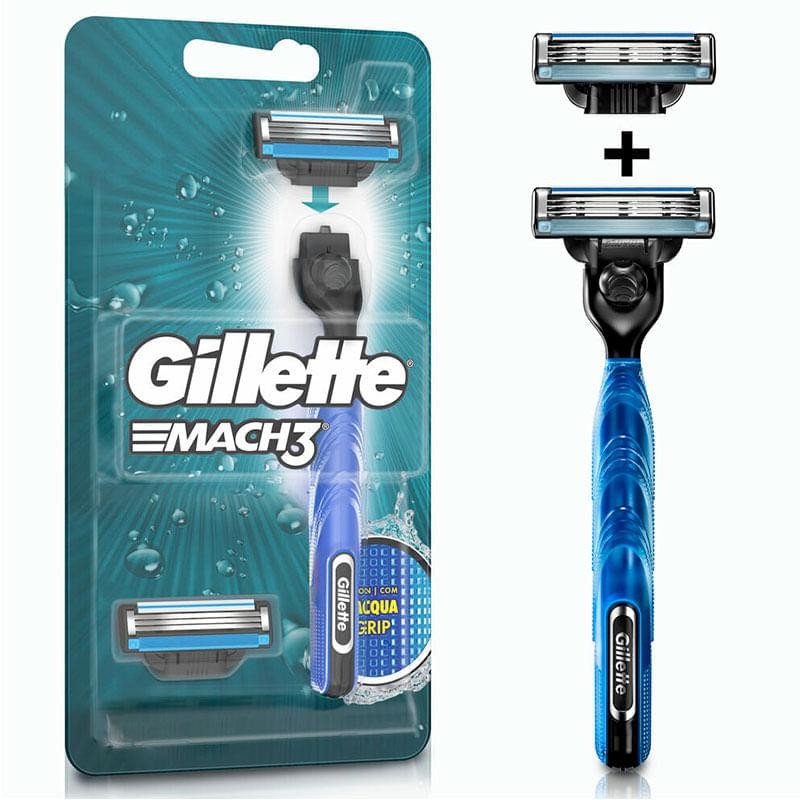 Aparelho de Barbear Recarregável com Cabo Antiderrapante Gillette Mach3 + 2 Cargas em Oferta na Shopee