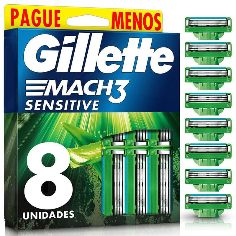 Carga para Aparelho de Barbear Gillette Mach3 Sensitive 8 Unidades em Oferta na Shopee