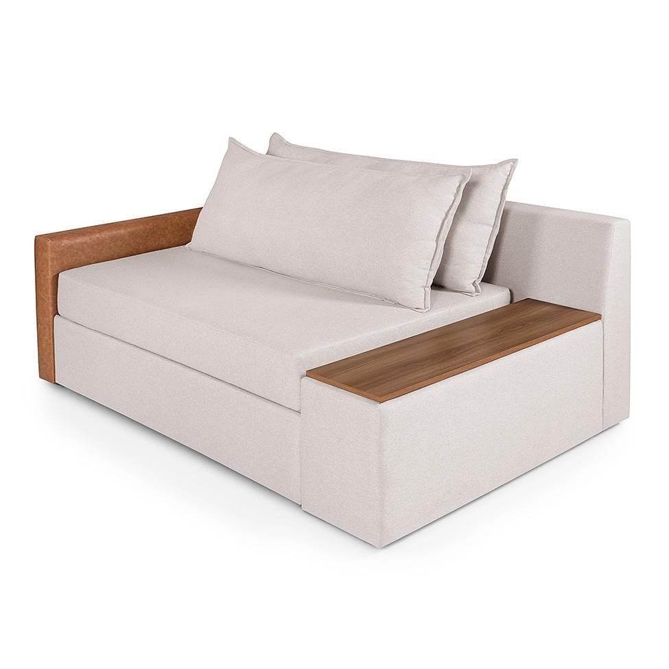 Sofá-Cama Casal 2 Lugares com Baú Lateral Panamá Linho Gelo - Home & Living