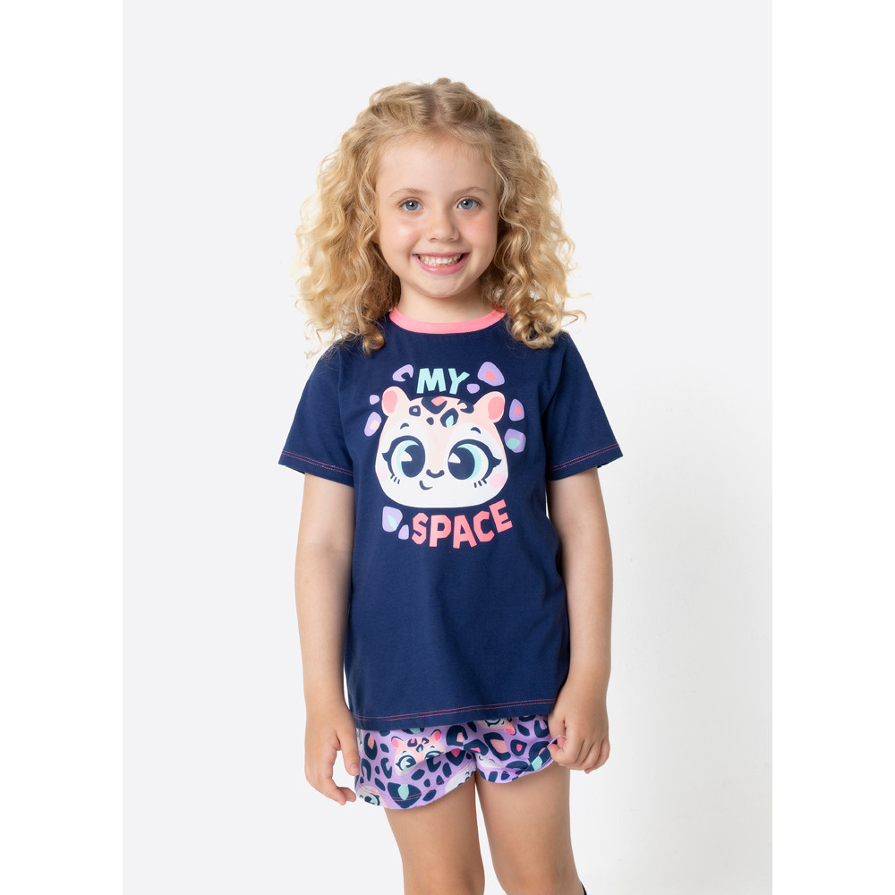 Pijama Manga Curta Algodão Menina Onça - Puket em Oferta na Shopee